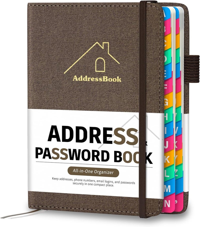 Witsbrez Address Book with Colorful Alphabetical Tabs, 4.7" X 6.2" Hardcover Address and Phone Number Book for Record Contacts, Telephone Address and Password Book Combo for Seniors (Royal Brown) - Image 1